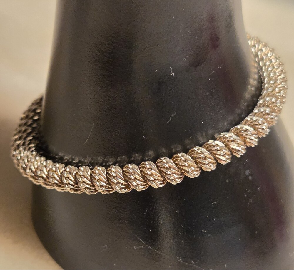 Vintage Signed Milor Italy 925 Sterling Silver Rope Chain Twist Bracelet Chunky